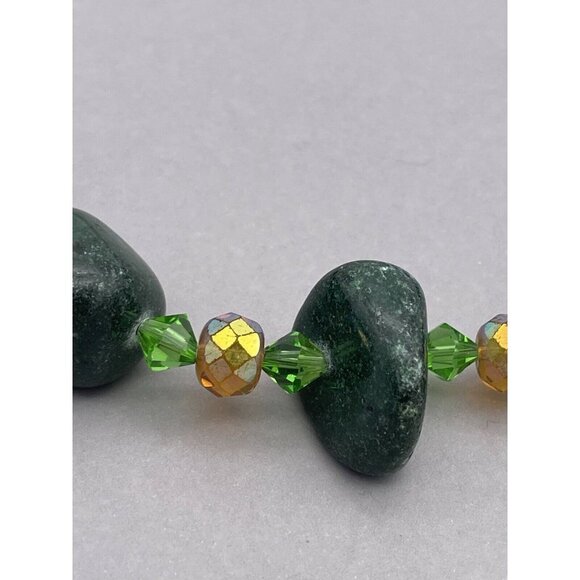 Faceted Beaded Crystal Chunky Green Jade? Gemstone Cubes Necklace 19 Inch Long - Picture 4 of 8